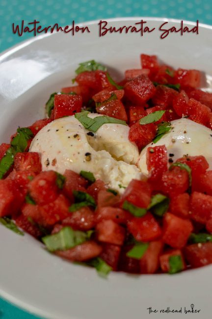 A dish of watermelon and burrata salad