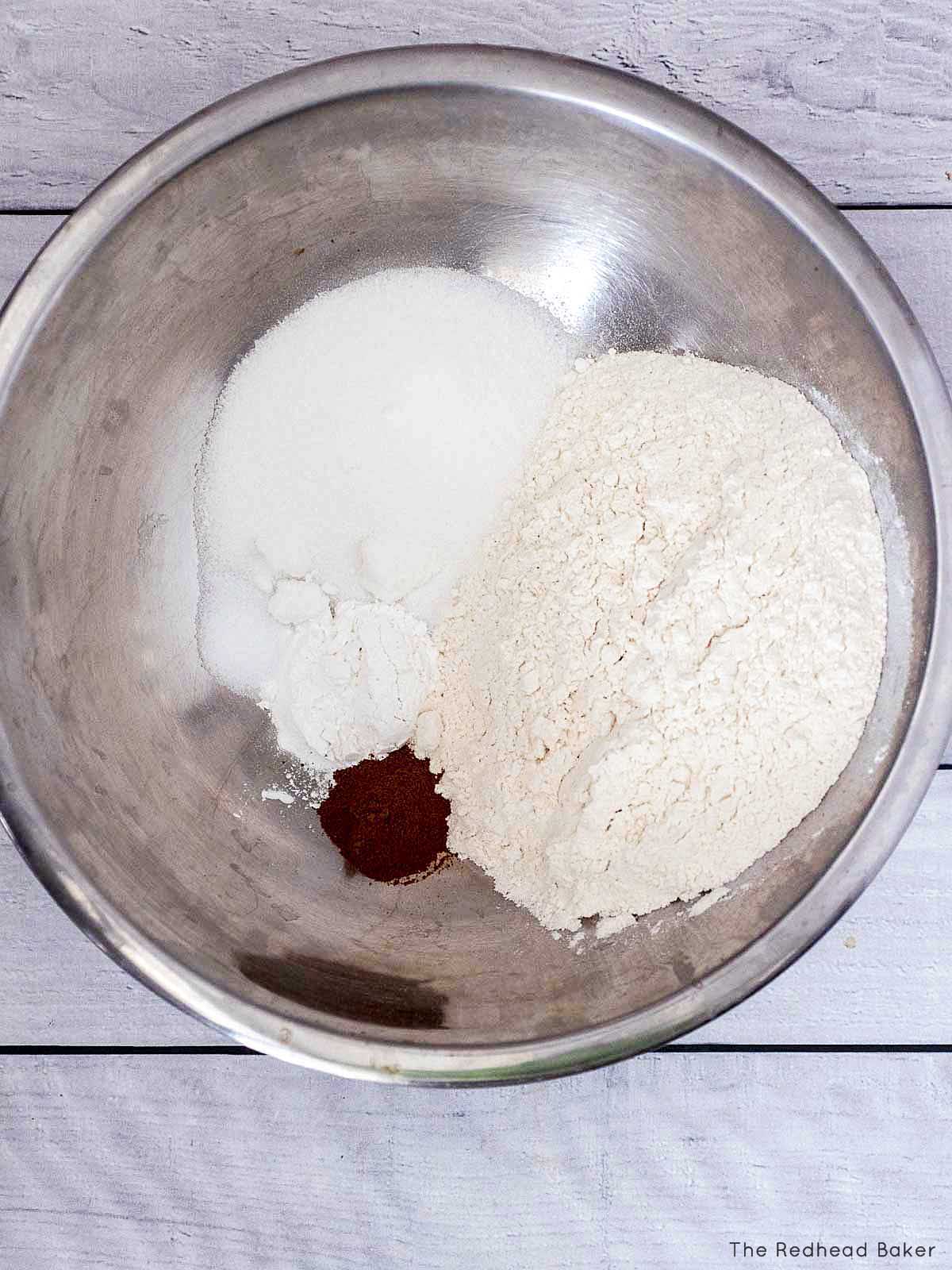 The dry ingredients for apple crumb cake.