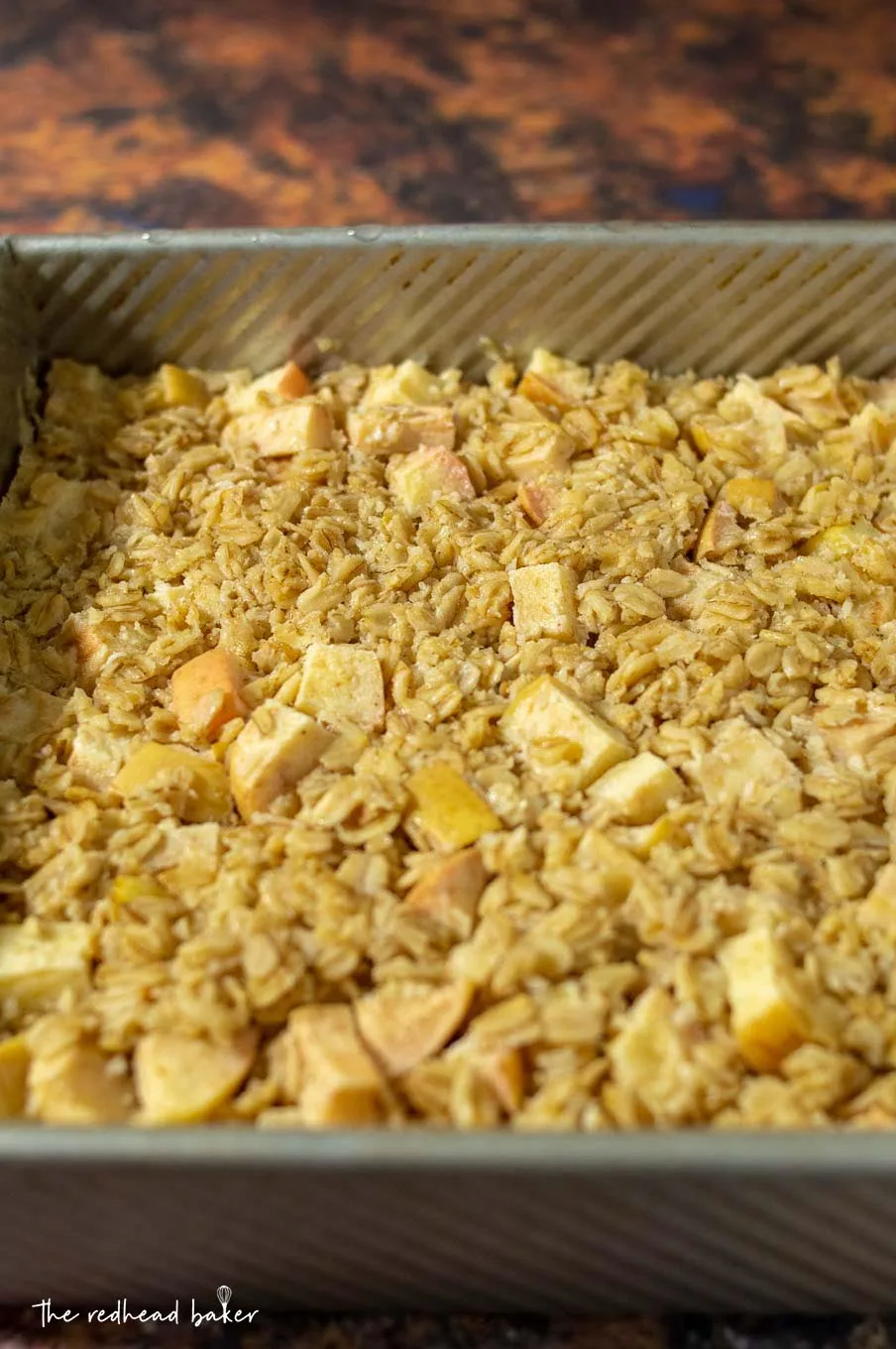 A pan of chai-spiced baked apple oatmeal