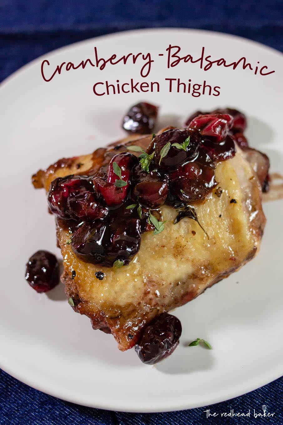 Cranberry balsamic chicken thigh on a plate