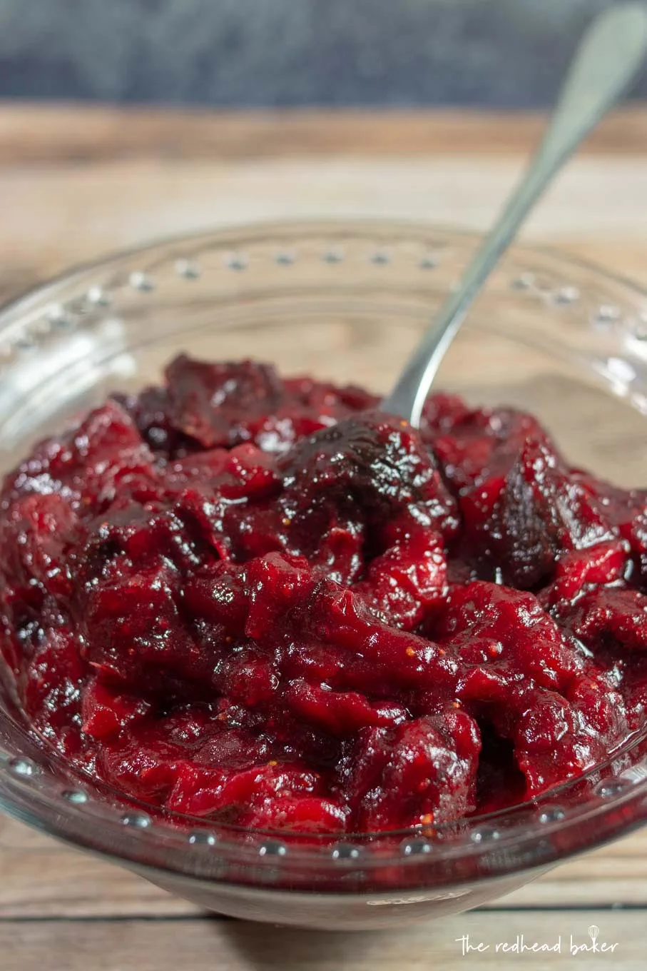 A close-up of a dish of cranberry-fig sauce