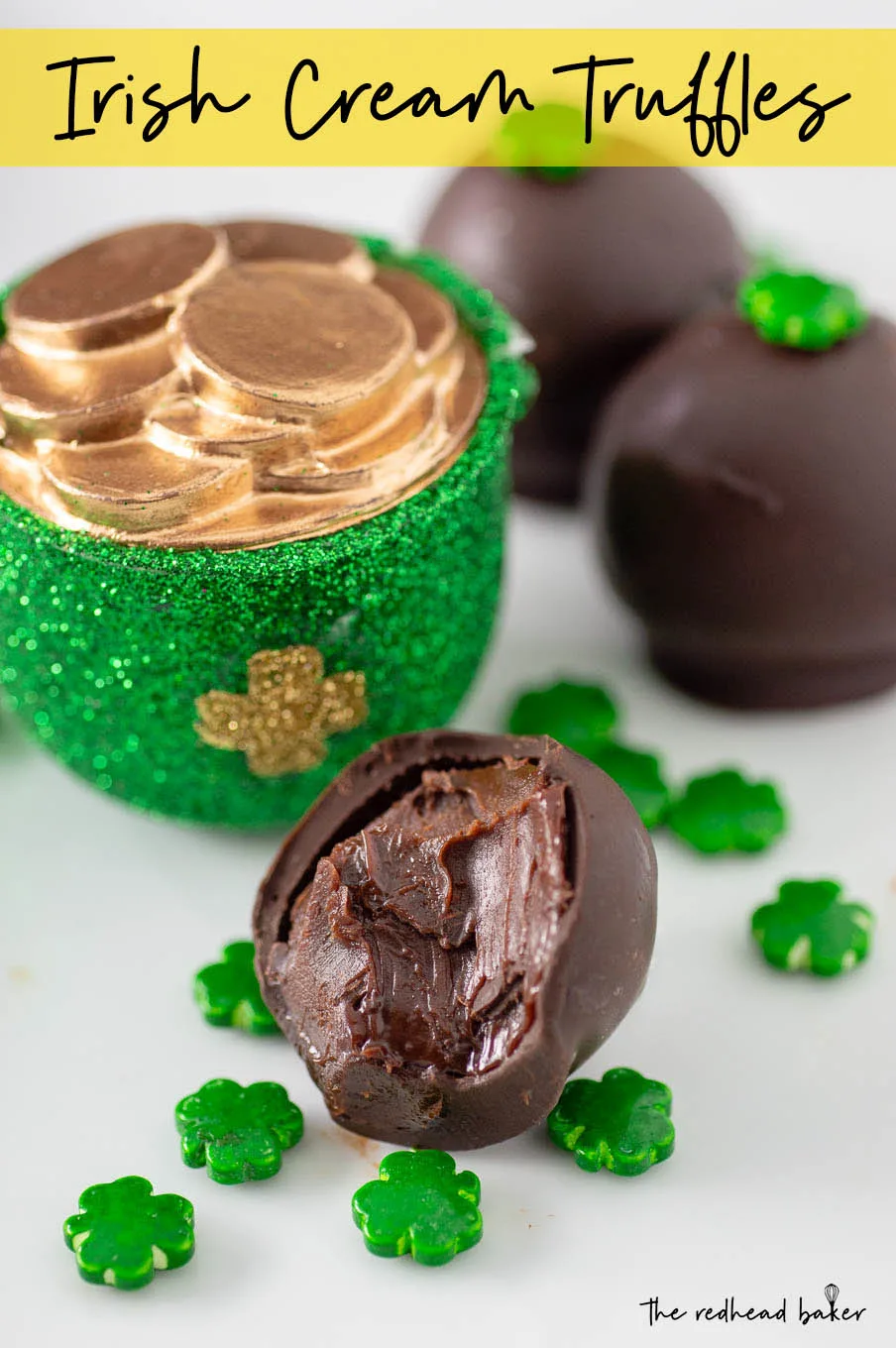 Half of an Irish cream truffle with the interior filling visible.