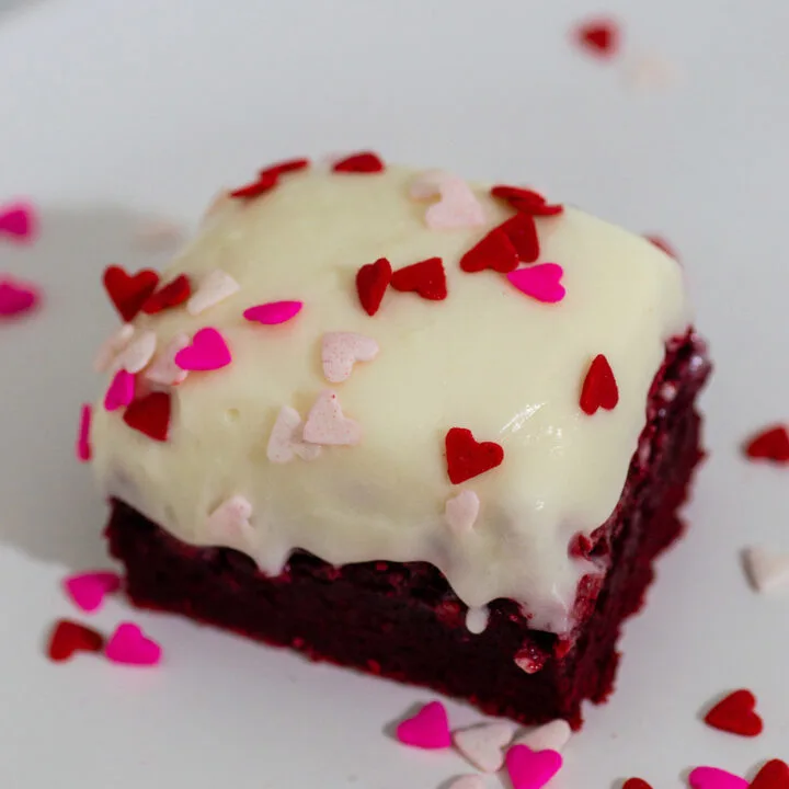 Red Velvet Brownies with White Chocolate Cream Cheese Frosting