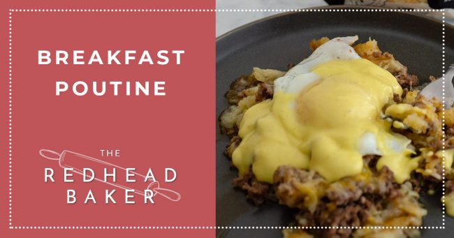 Poutine is a Quebecois "junk food" dish. This breakfast poutine version uses hash browns, breakfast sausage, fried eggs and Hollandaise.