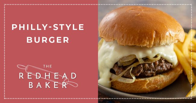 All the flavors of the classic Philly Cheesesteak are in this Philly Burger: fried onions and peppers, homemade cheese sauce, and lots of beef.