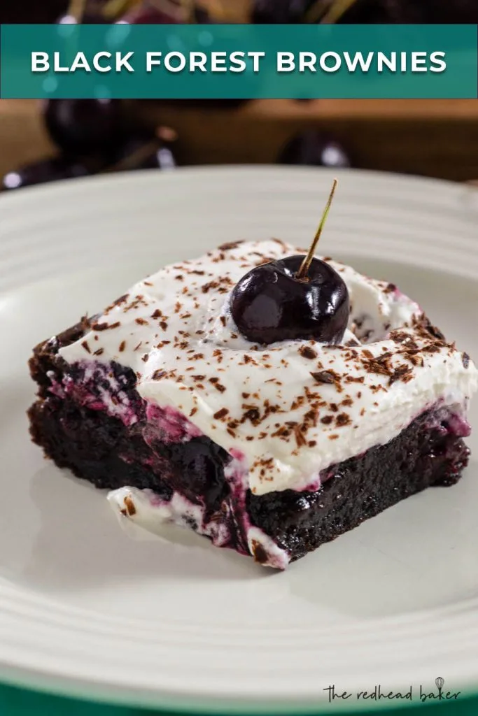 A close-up of a black forest brownie on a plate