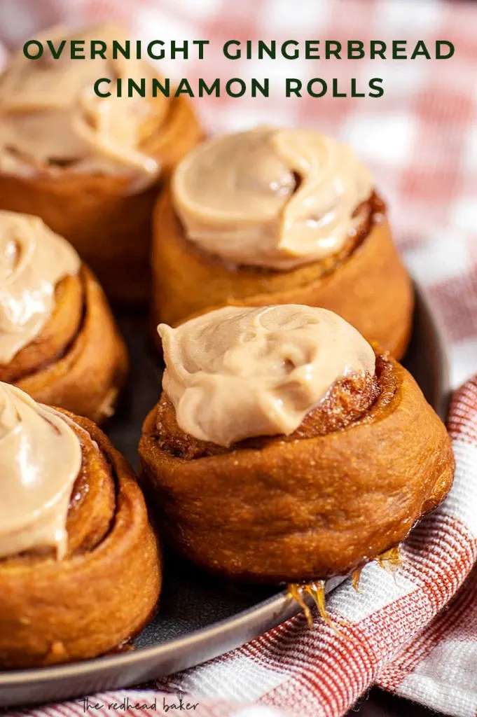 A plateful of iced gingerbtead cinnamon rolls