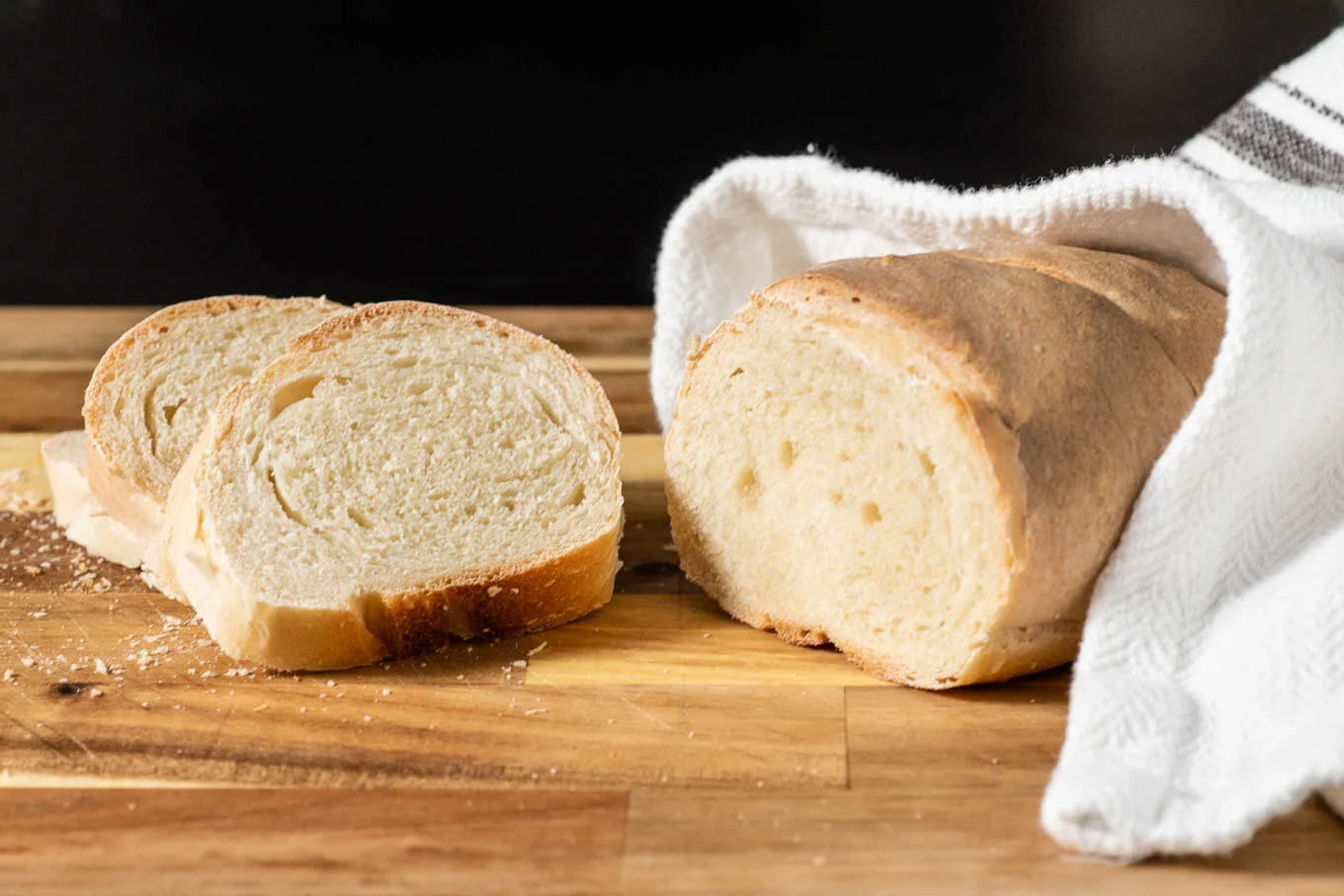 A loaf of Italian bread with the end cut off.