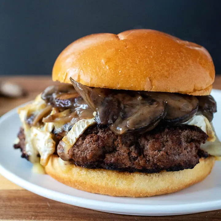 Beef Burgundy Burger on a white plate