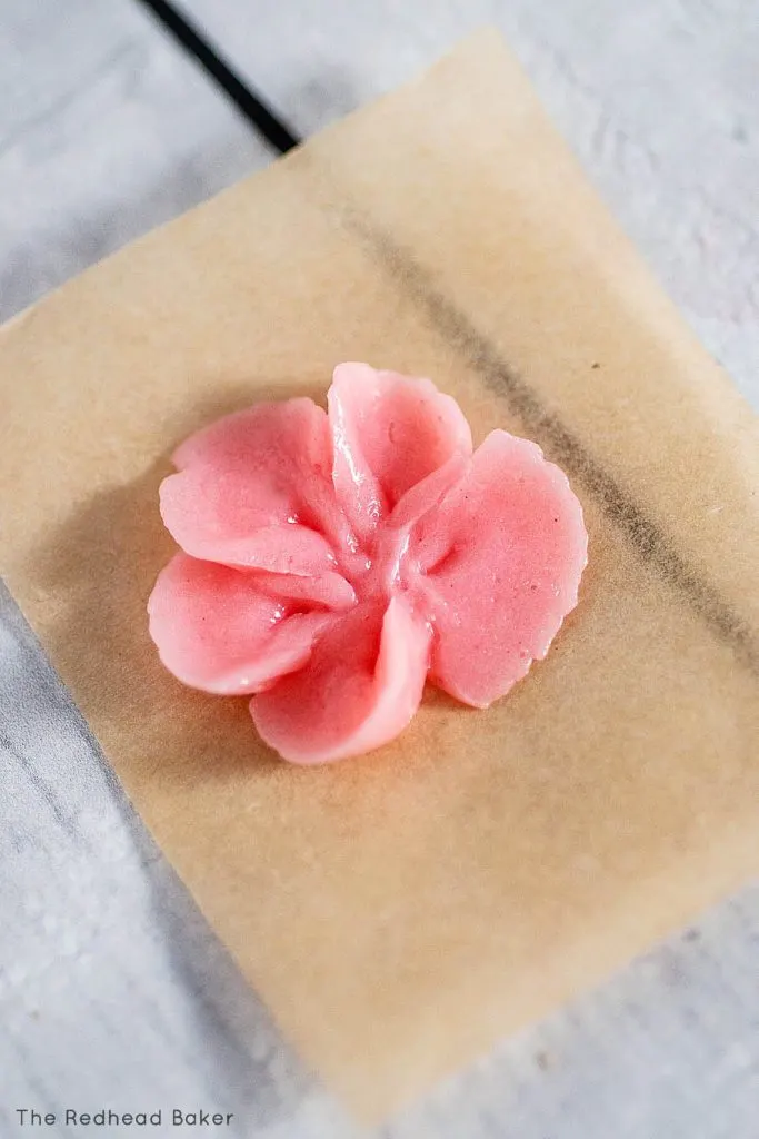 A cherry blossom piped with swiss meringue buttercream