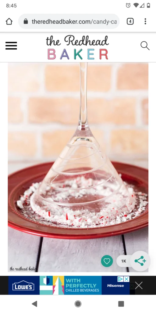 A mobile screen shot of a Candy Cane Martini blog post