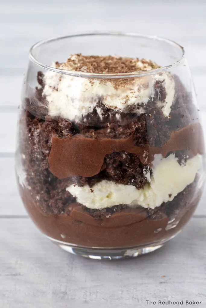 A glass of triple chocolate trifle