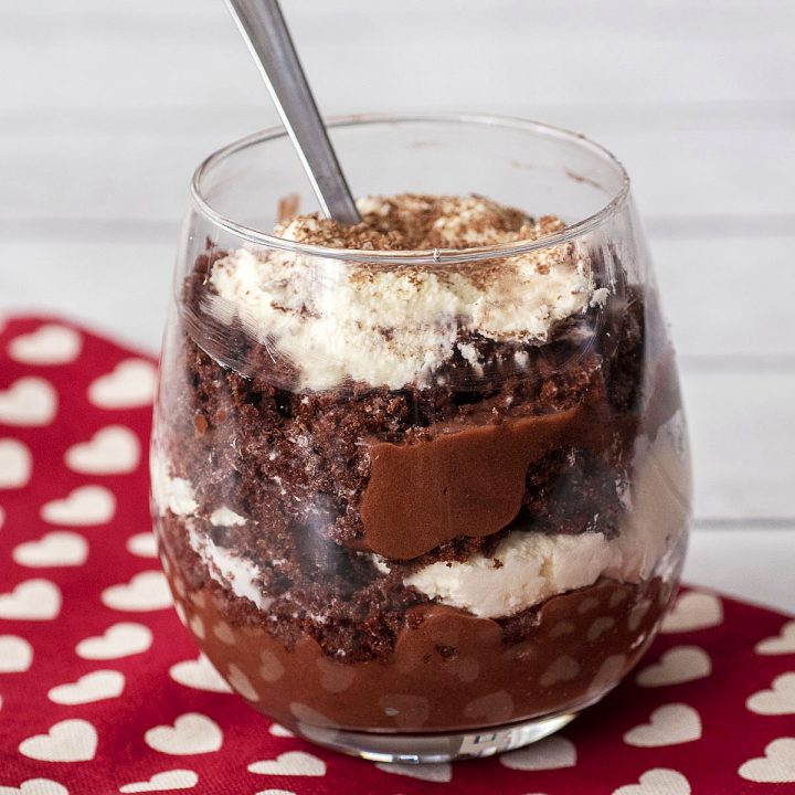 A glass of triple chocolate trifle