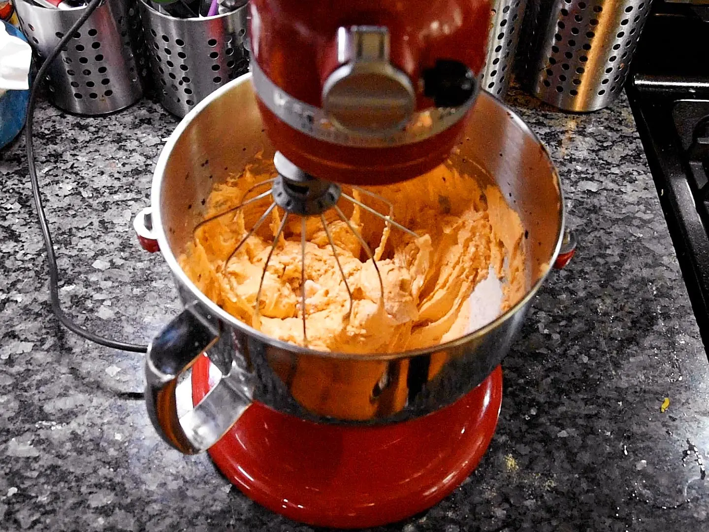 Meringue and almond flour mixture after being whisked together for 5 seconds.