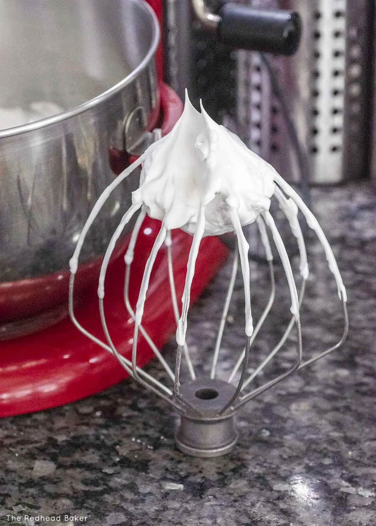 Egg whites beaten to stiff peaks.