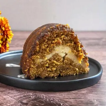 A slice of pumpkin bundt cake.